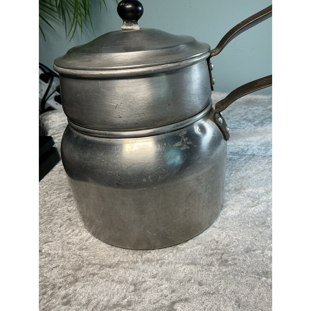 Vintage Wear-Ever Aluminum Double Boiler Pan Set w Lid Made in USA